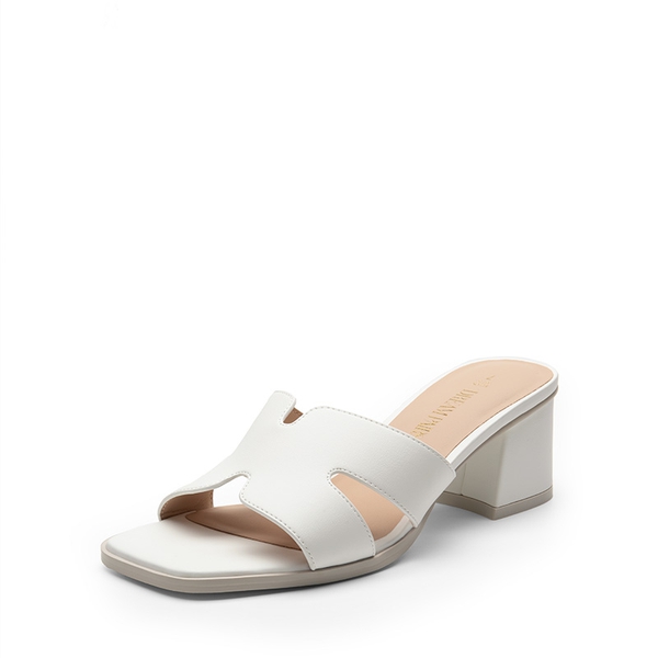 Square Toe Cut Out Sandals - WHITE-PU -  0